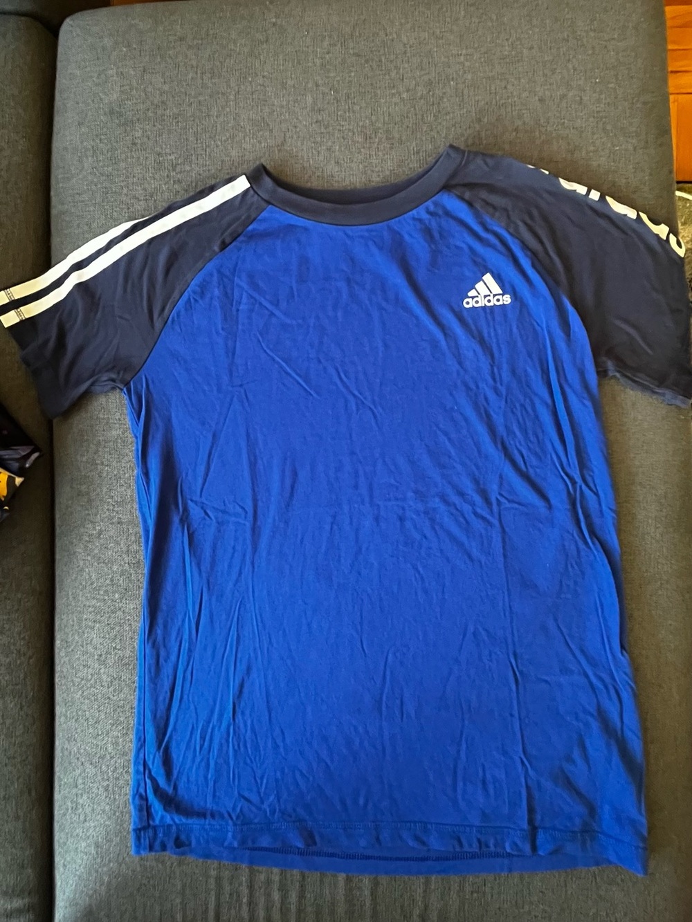 Adidas Boys M 10/12 Blue 3 Stripe Raglan Logo T-Shirt 100% Cotton